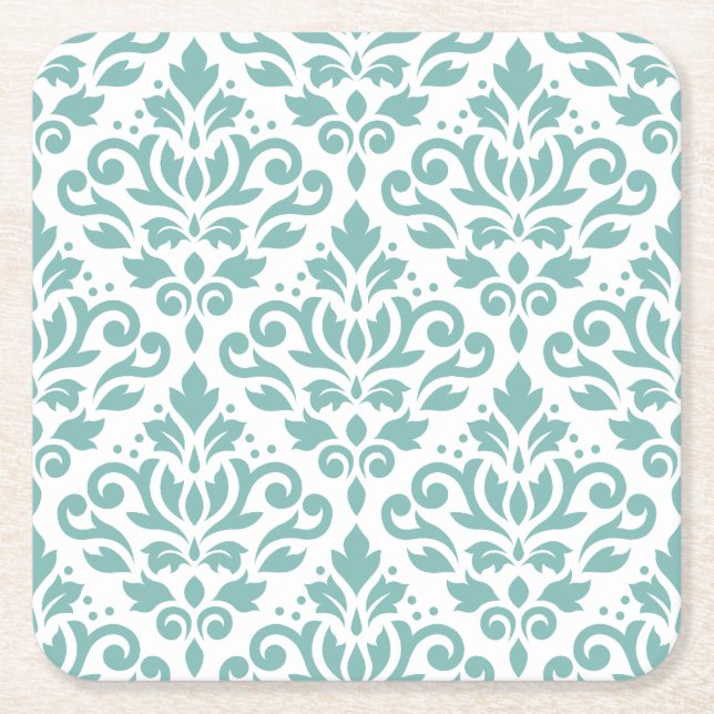 Dessous-de-verre Carré En Papier Scroll Damask Teal Pattern (Devant)