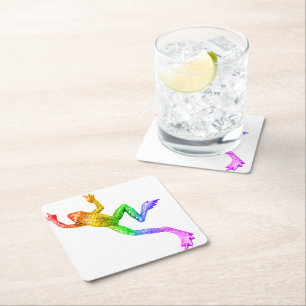 Dessous-de-verre Carré En Papier Sculpture de grenouille arc-en-ciel de SlipperyJoe