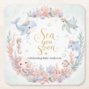 Dessous-de-verre Carré En Papier Sea You Soon Sous la Mer Fête de Bébé Neutre