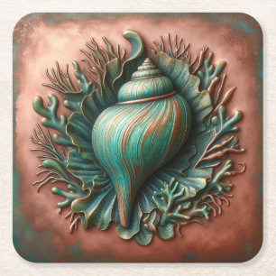 Dessous-de-verre Carré En Papier Seashell Copper et Patina Beach House