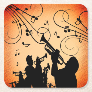 Dessous-de-verre Carré En Papier Section de trompette Jazz Musique Rouille Orange