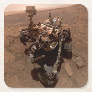 Dessous-de-verre Carré En Papier Selfie de Mars Curiosity Paysage martien rouge