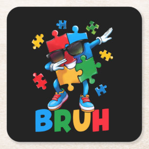 Dessous-de-verre Carré En Papier Sensibilisation à l'autisme Bruh Dabbing Morceau d