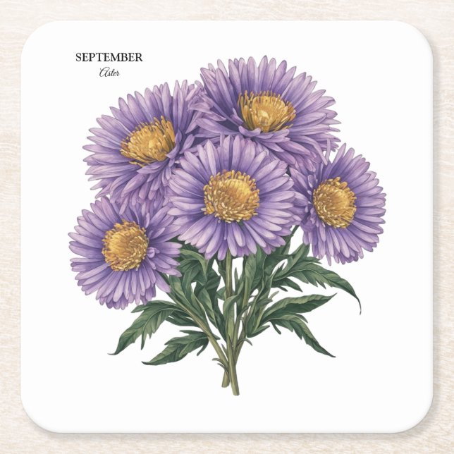 Dessous-de-verre Carré En Papier Septembre Aster Mois de naissance Floral personnal (Devant)