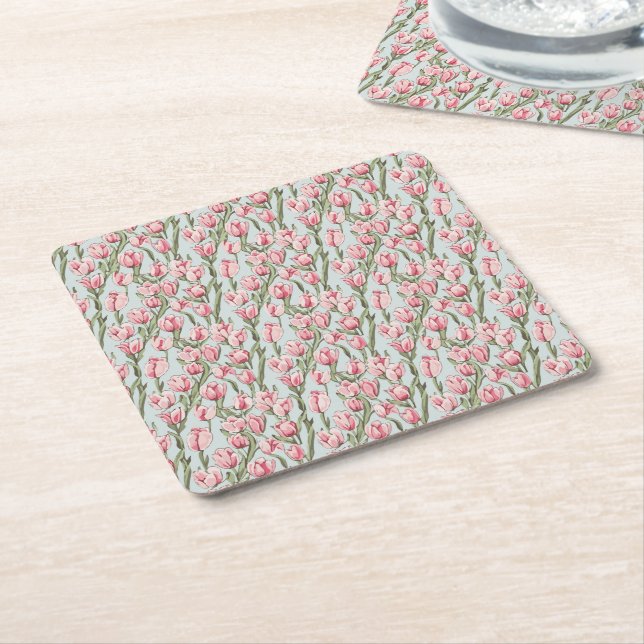Dessous-de-verre Carré En Papier Sérénité de rangée rose (Incliné)