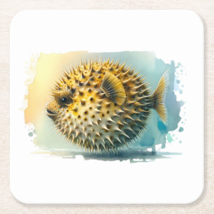 Dessous-de-verre Carré En Papier Série d'aquarelles : Poisson soufflé