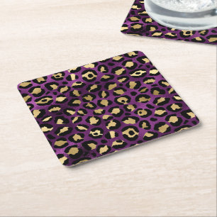Dessous-de-verre Carré En Papier Série Purple and Gold Leopard Design 1