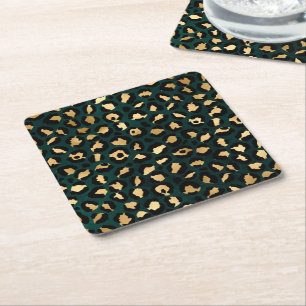 Dessous-de-verre Carré En Papier Série Teal et Gold Leopard Design 1