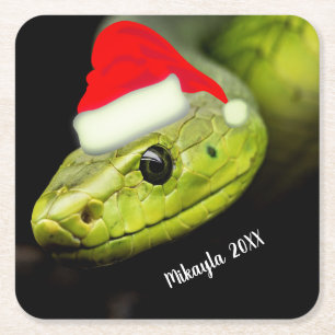 Dessous-de-verre Carré En Papier Serpent d'arbre vert à Santa Hat