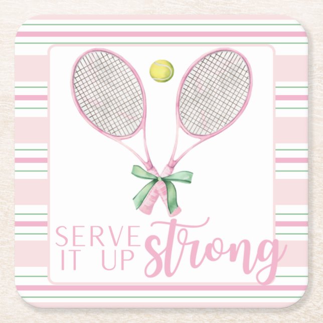 Dessous-de-verre Carré En Papier "Serve It Up Strong" Pink Tennis Racket  (Devant)