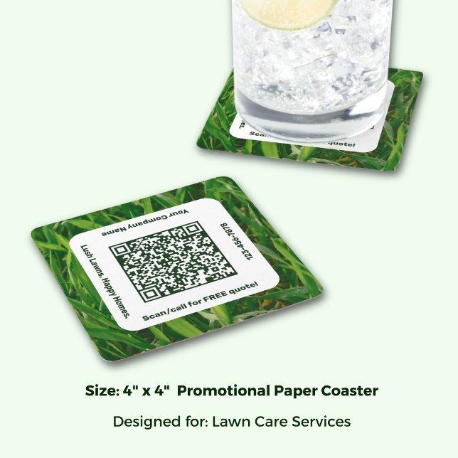 Dessous-de-verre Carré En Papier Service d'entretien de pelouse promotionnel Vert (Promotional Lawn Care Service Green Square Paper Coaster; Size: 4 x 4 Inch)
