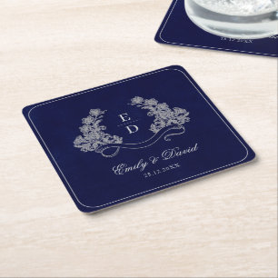 Dessous-de-verre Carré En Papier Serviette en papier Monogramme Navy Crest Floral H