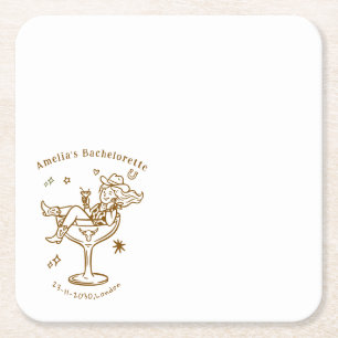 Dessous-de-verre Carré En Papier Serviettes de mariage en verre de cowgirl dessinée
