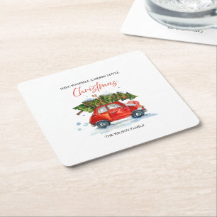 Dessous-de-verre Carré En Papier Serviettes de Noël Vintage sur mesure - Voiture ro