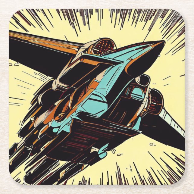 Dessous-de-verre Carré En Papier SF - Anime Starfighter Woodcut 3 (Devant)