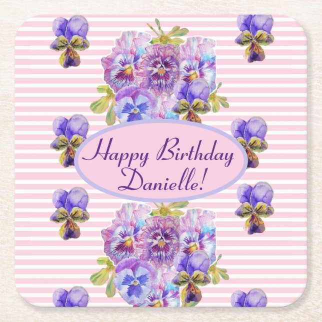 Dessous-de-verre Carré En Papier Shabby Rose Rose Floral Tea Party violet (Devant)