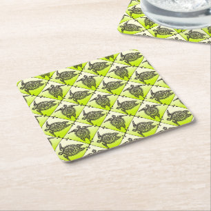 Dessous-de-verre Carré En Papier Shamanic Tortues de mer Motif - vert