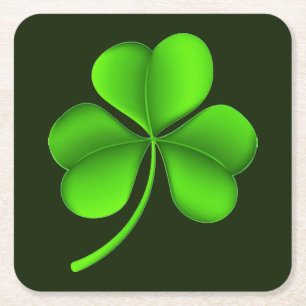 Dessous-de-verre Carré En Papier Shamrock sur le Dessous de verre vert foncé cn