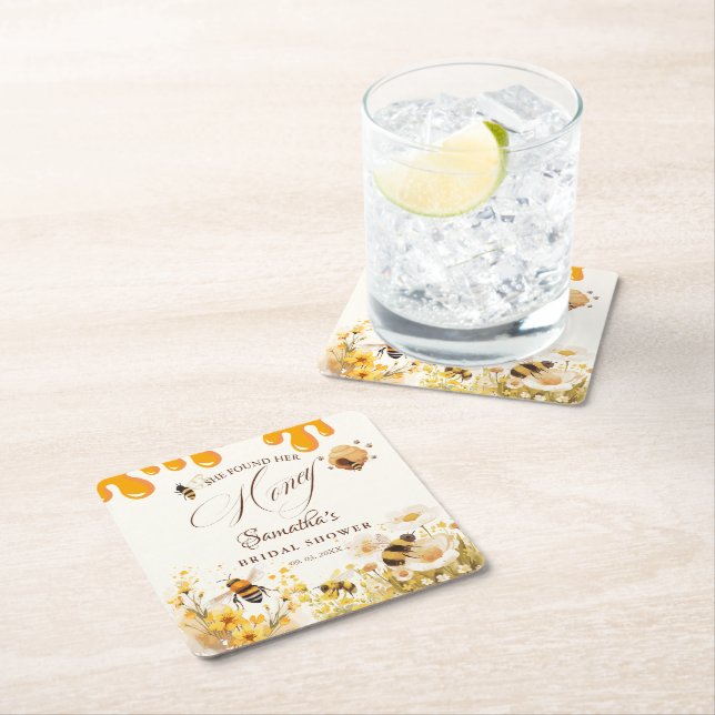 Dessous-de-verre Carré En Papier She found her honey Bee bridal shower (En situation)