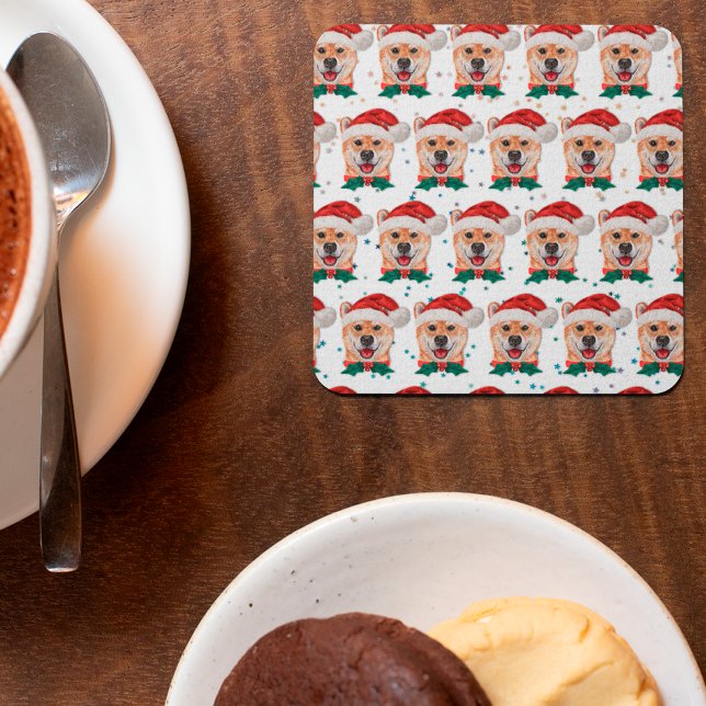 Dessous-de-verre Carré En Papier Shiba Inu Chien race Étoiles de Noël (Créateur téléchargé)