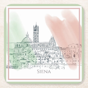 Dessous-de-verre Carré En Papier Siena Italie Tour et Drapeau italien Croquis