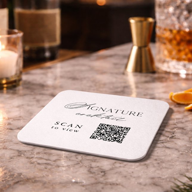 Dessous-de-verre Carré En Papier Signature Cocktail QR Code Wedding (Créateur téléchargé)