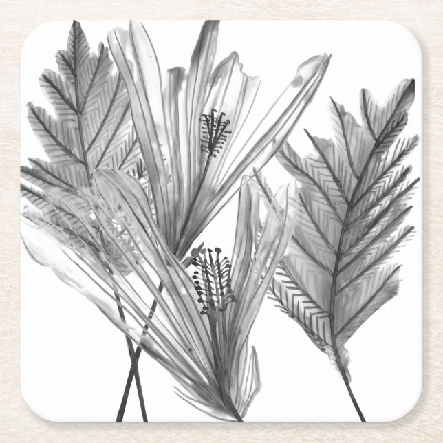 Dessous-de-verre Carré En Papier Silhouette florale - Gris (Devant)