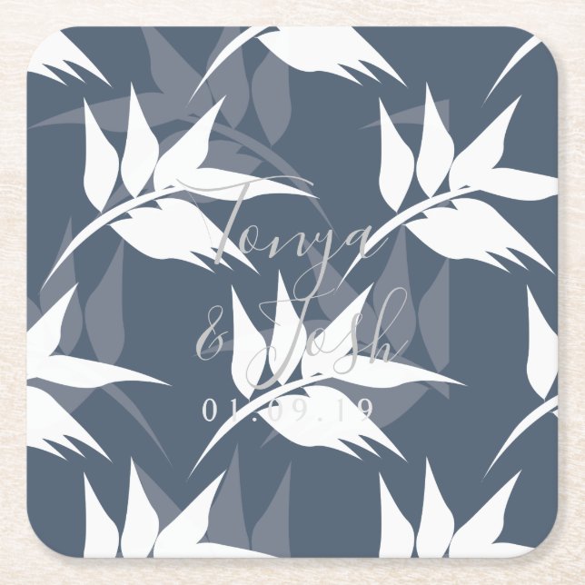 Dessous-de-verre Carré En Papier Silhouette Navy Fleurs Feuilles (Devant)