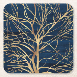 Dessous-de-verre Carré En Papier Silhouette Silhouette Silhouette Conception Bleue 