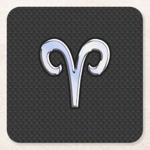Dessous-de-verre Carré En Papier Silver Chrome Comme Aries Zodiac SIGNE