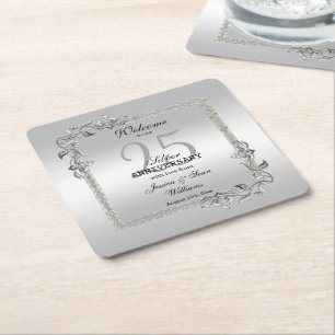 Dessous-de-verre Carré En Papier Silver Gem & Glitter 25th Wedding Anniversary