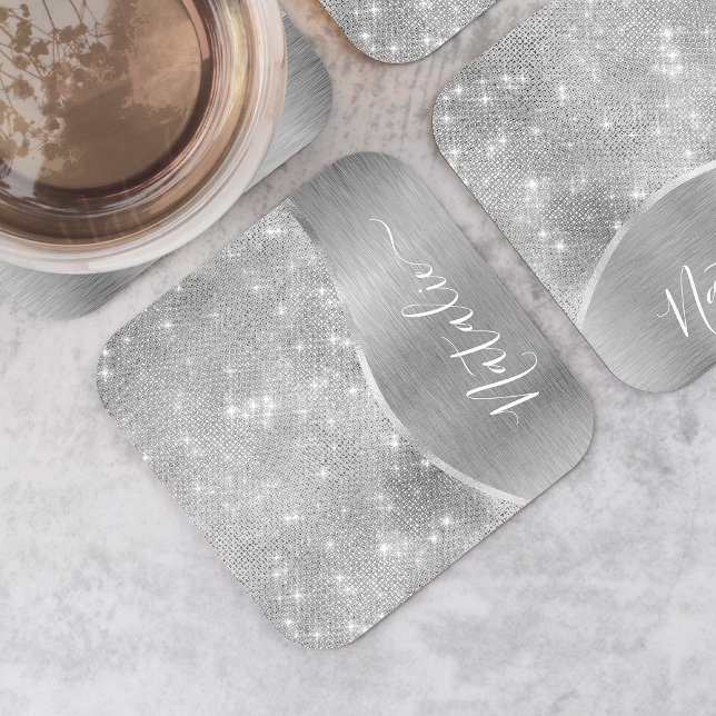 Dessous-de-verre Carré En Papier Silver Glitter Glam Bling Personalized (Créateur téléchargé)