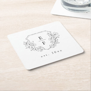 Dessous-de-verre Carré En Papier Simple Elegant Cerisier Fleur Monogram Crest