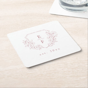 Dessous-de-verre Carré En Papier Simple Élégant Cerisier Rose Blossom Monogram Cres
