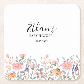 Dessous-de-verre Carré En Papier Simple Fête de Bébé Jardin Floral Aquarelle