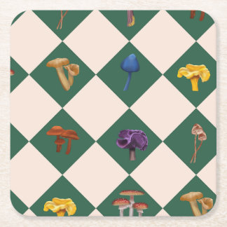 Dessous-de-verre Carré En Papier Simple green check with mushrooms
