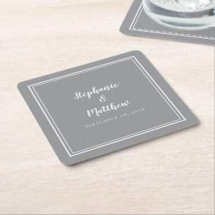 Dessous-de-verre Carré En Papier Simple Gris Blanc Mariage Moderne minimaliste Part