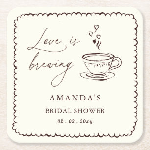 Dessous-de-verre Carré En Papier Simple Love is Brewing Coffee Baby Shower de maria