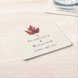 Dessous-de-verre Carré En Papier Simple Mariage Minimal Automne Feuille Crème