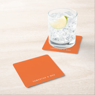 Dessous-de-verre Carré En Papier Simple Mariage Moderne Personnalisé Orange