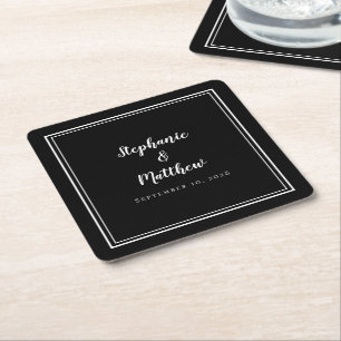 Dessous-de-verre Carré En Papier Simple Mariage noir moderne minimaliste chic parti