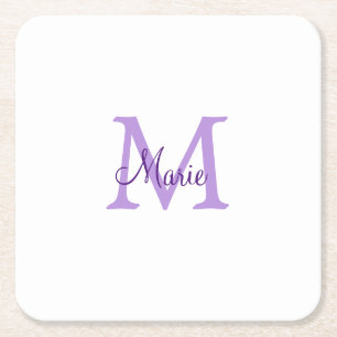 Dessous-de-verre Carré En Papier simple minimal ajouter nom monogramme rose rouge