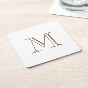 Dessous-de-verre Carré En Papier Simple Monogramme Or 