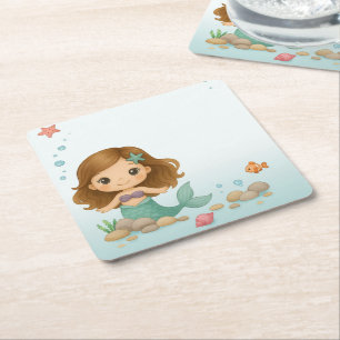 Dessous-de-verre Carré En Papier Simple petite petite sirène