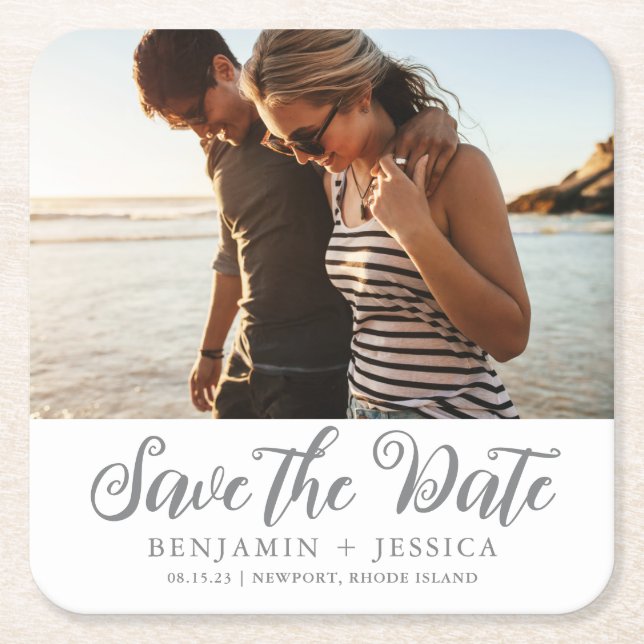 Dessous-de-verre Carré En Papier Simple un mariage photo Enregistrer la date (Devant)