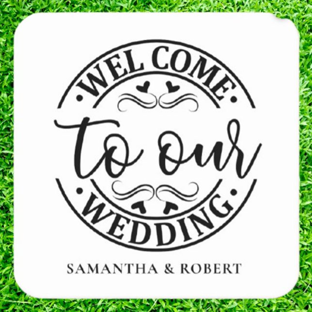 DESSOUS-DE-VERRE CARRÉ EN PAPIER SIMPLE WELCOME WEDDING  (Make your special day memorable with a Wedding Simple drink coasters)