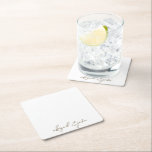 Dessous-de-verre Carré En Papier Simply Gold Script Noms Mariage<br><div class="desc">Fond blanc. Noms de couple personnalisés. Simple. Script Or moderne. Mariage.</div>