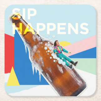 Dessous-de-verre Carré En Papier Sip Happens Fun Retro Coaster