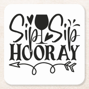 Dessous-de-verre Carré En Papier Sip Sip Hooray Cute Black White Mariage
