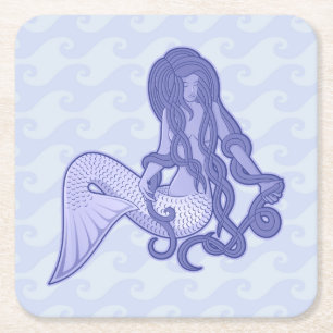 Dessous-de-verre Carré En Papier Sirène assise bleue